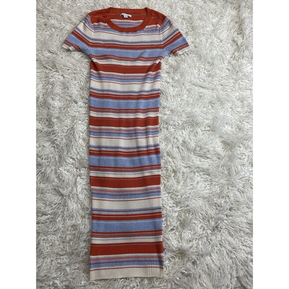 American Eagle Maxi/Midi Dress Striped Ribbed Orange And Blue Size M - Picture 2 of 4